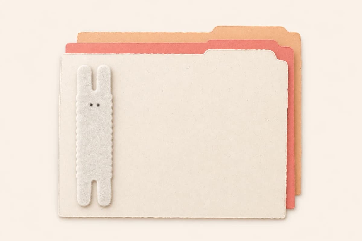 Three stacked Dust Bunnies personnel folders with a felt bunny filter